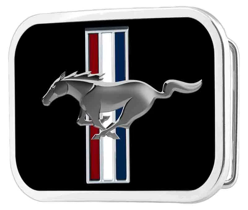Ford Mustang Gürtelschnalle aus Chrom mit Tri-Bar Pony