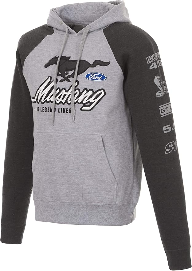 Ford Mustang 2-Tone Gray Pullover Hoodie mit Front-, Rücken- und Ärmel-Emblemen