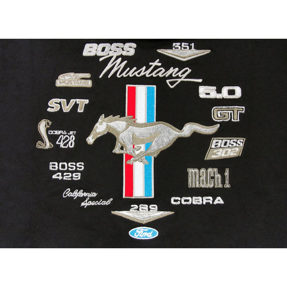 Ford Mustang Zip-Hoodie mit diversen Bestickungen schwarz und grau