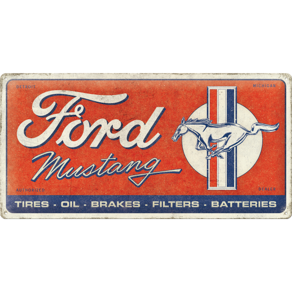 Ford Mustang Blechschild Horse & Stripes Logo Red - 25 x 50 cm