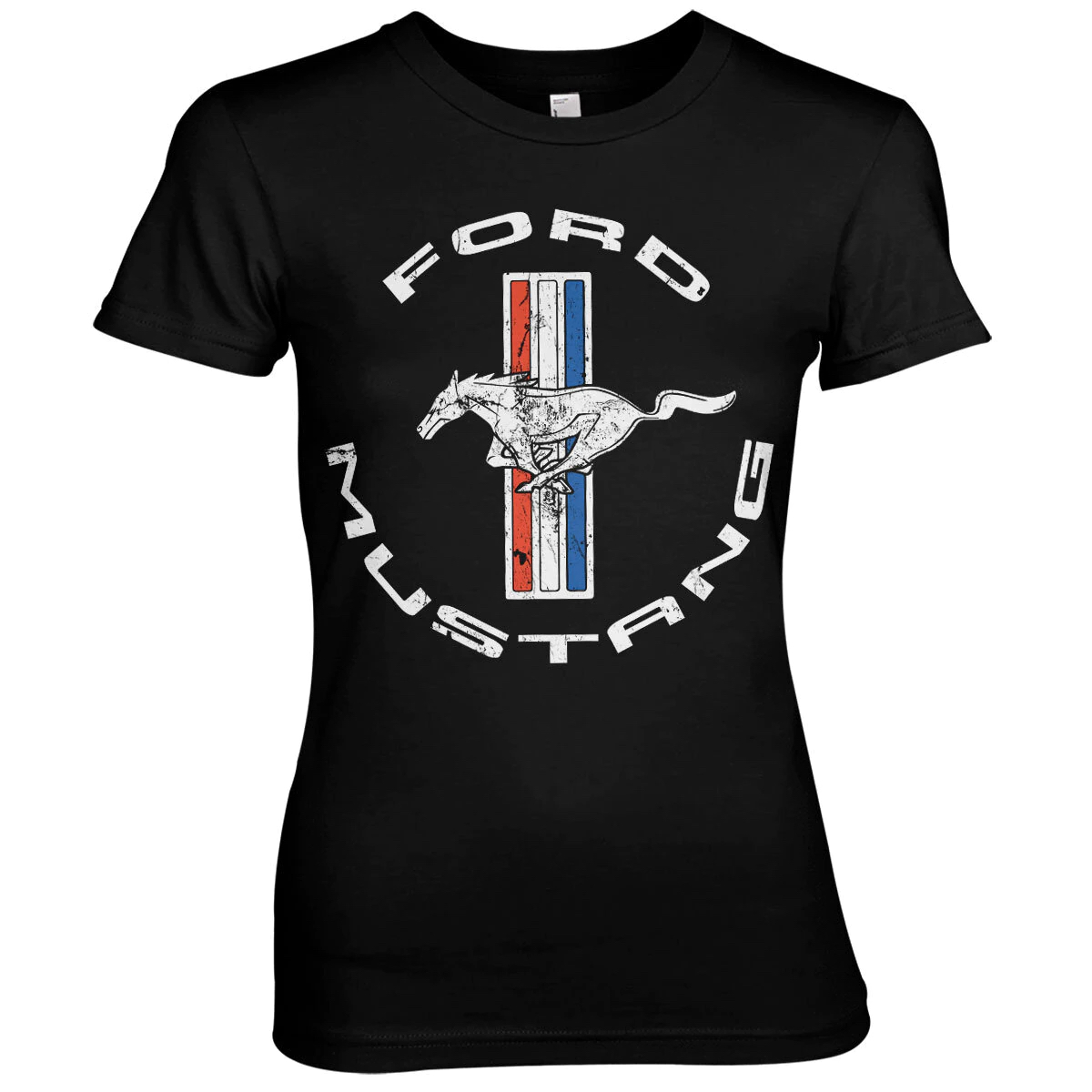 Ford Mustang Ladies T-Shirt Tri-Bar und runde Schrift
