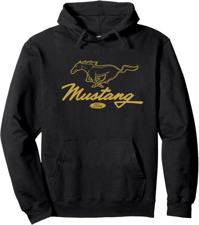 Ford Mustang Hoodie - Pony Script Logo - schwarz / gold