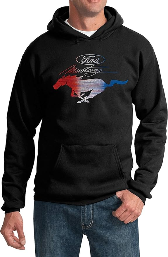 Ford Mustang Hoodie - Schwarz mit Ford-Logo, Running Horse und USA-Farben