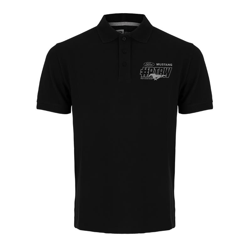 Ford Mustang Polo "Born To Be Wild" schwarz mit grauer Stickerei