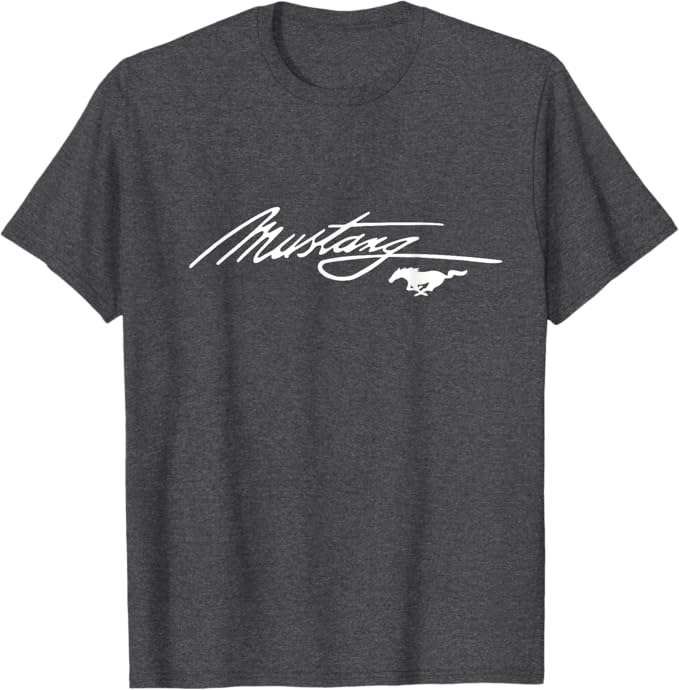Ford Mustang T-Shirt grau meliert mit weißem Mustang Schriftzug und Running Horse