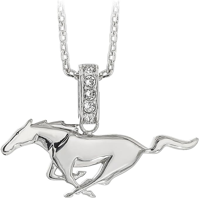 Ford Mustang Halskette mit Runing Pony und Swarovski Kristallen in 925er Silber in silber