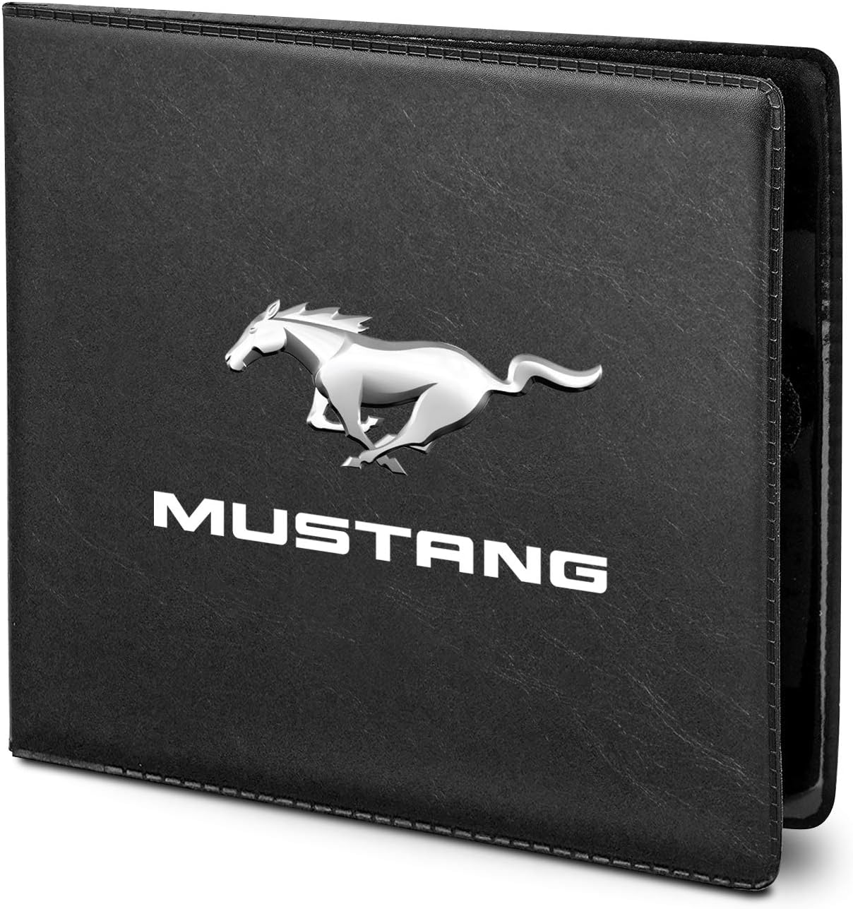Ford Mustang Fahrzeugschein-Etui schwarz mit Running Horse und modernem Mustang Schriftzug vorne