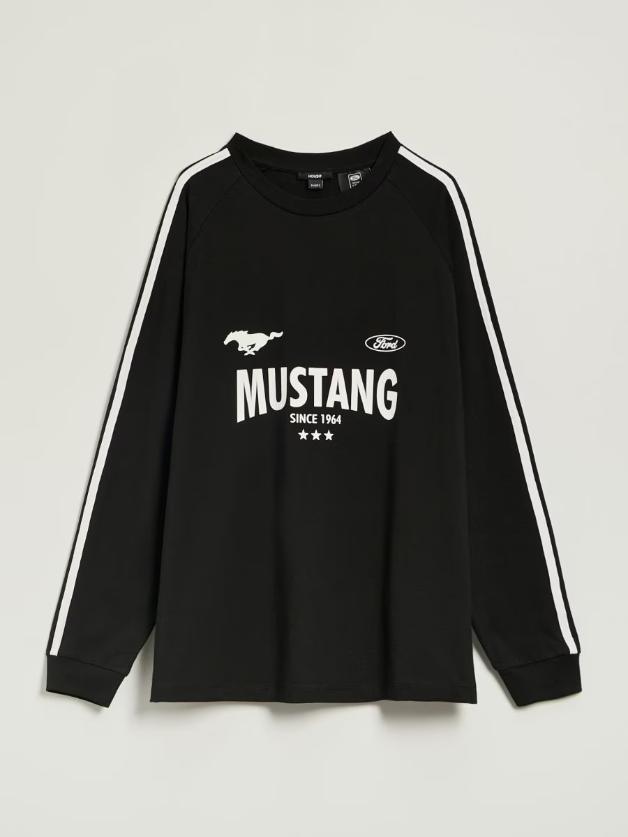 Ford Mustang Ladies schwarzes Langarmshirt mit „Since 1964“ Print in weiß