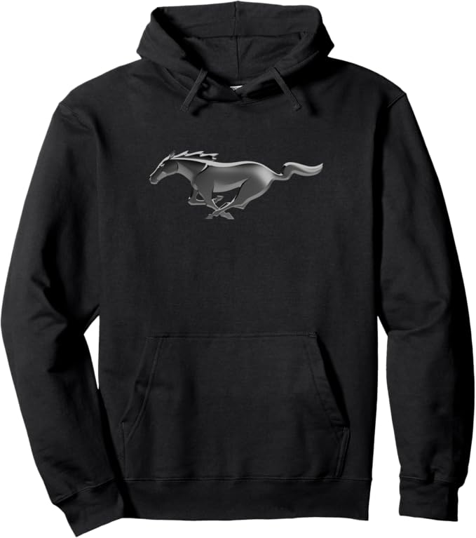 Ford Mustang Hoodie Modern Pony Logo - Schwarz mit Silbernem Running Horse