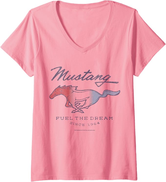 Ford Mustang Ladies T-Shirt V-Ausschnitt Fuel The Dream - rosa