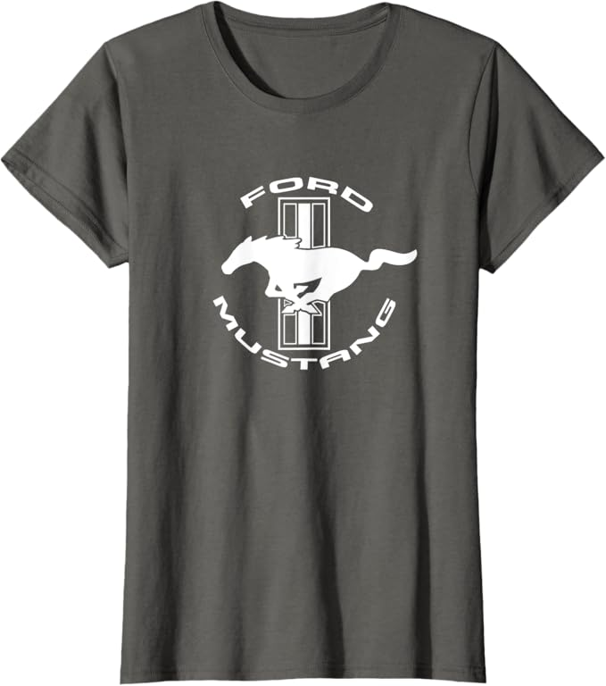 Ford Mustang Ladies T-Shirt in anthrazit mit weißem Tri-Bar Logo und Running Horse