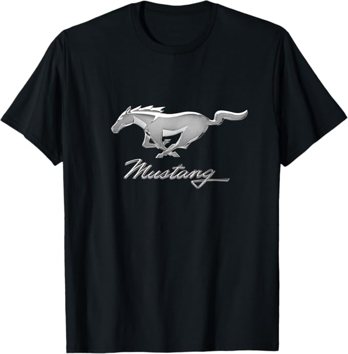 Mustang-Emblem T-Shirt in schwarz mit silbernem Running Horse in 3D-Optik