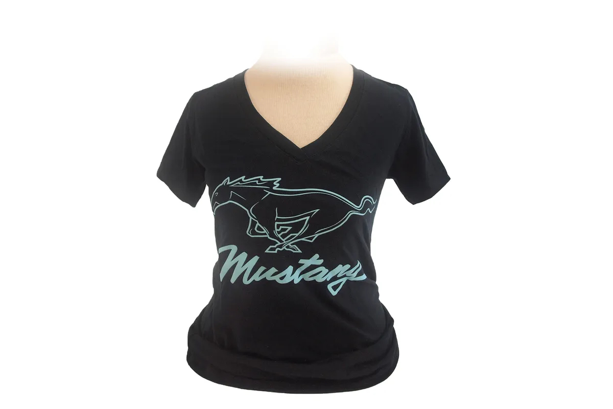 Ford Mustang T-Shirt - Ladies Mustang mit Pony & Schrift - schwarz