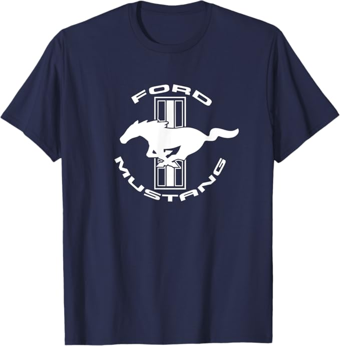Ford Mustang T-Shirt in navy-blau mit weißem Tri-Bar Logo und Running Horse
