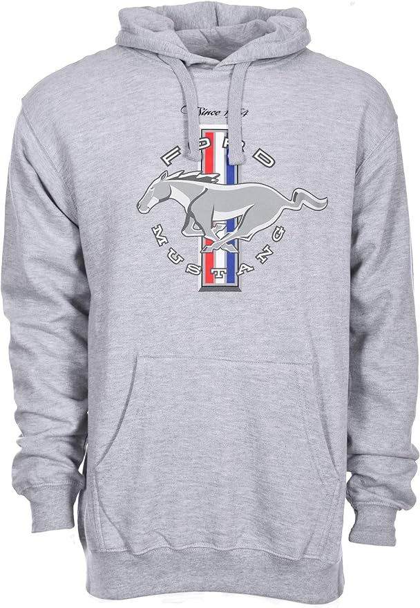 Ford Mustang Classic Tri-Bar Pony Emblem Pullover - Heather Gray Hoodie