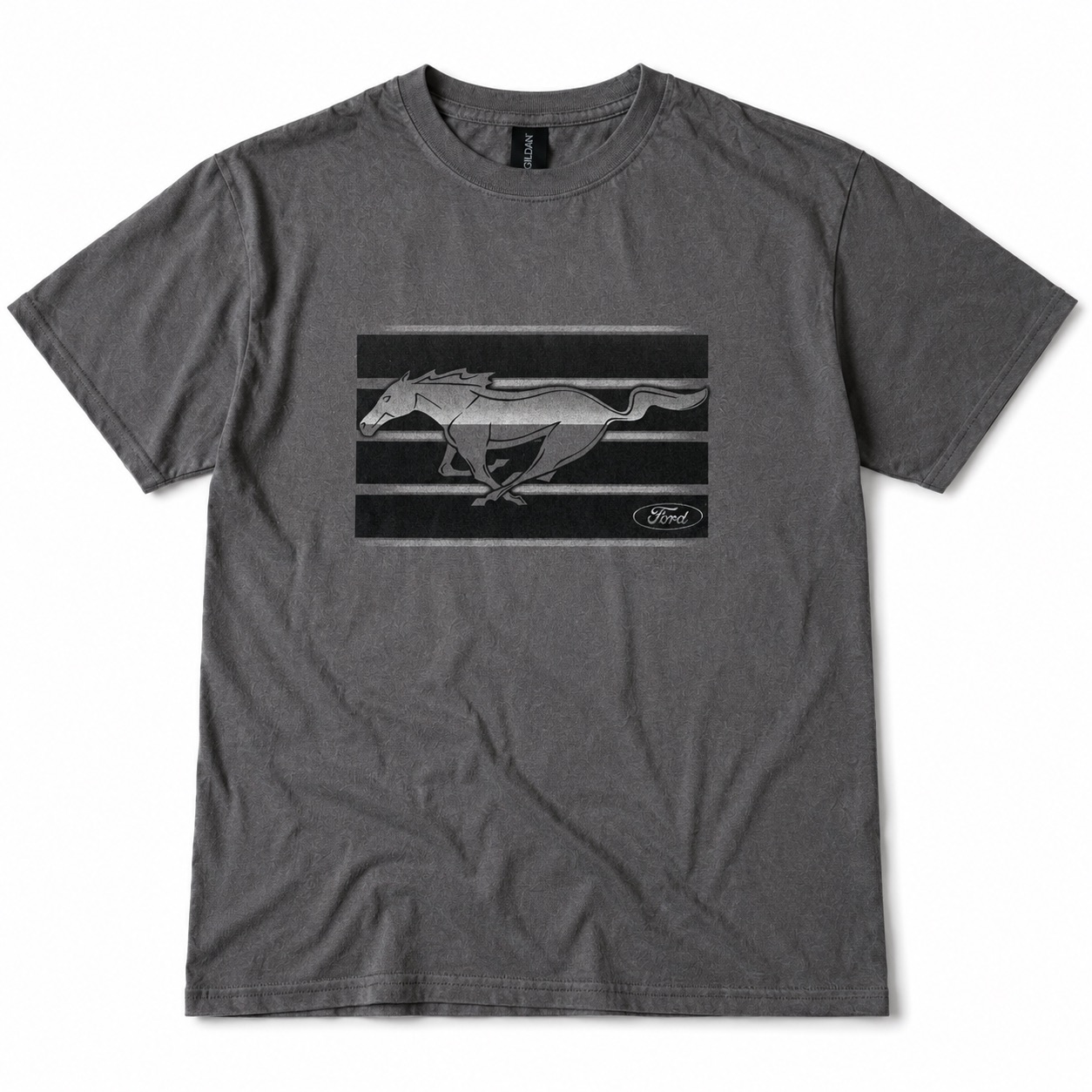 Ford Mustang T-Shirt in Anthrazit mit schwarzem Print inkl. Running Horse und Ford-Logo
