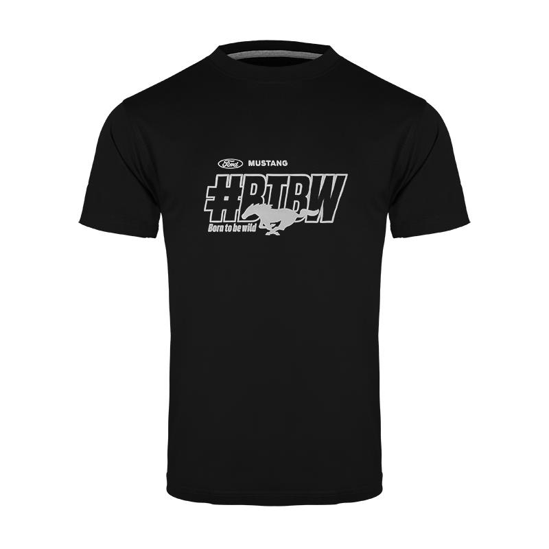 Ford Mustang T-Shirt "Born To Be Wild" schwarz mit grauer Beflockung