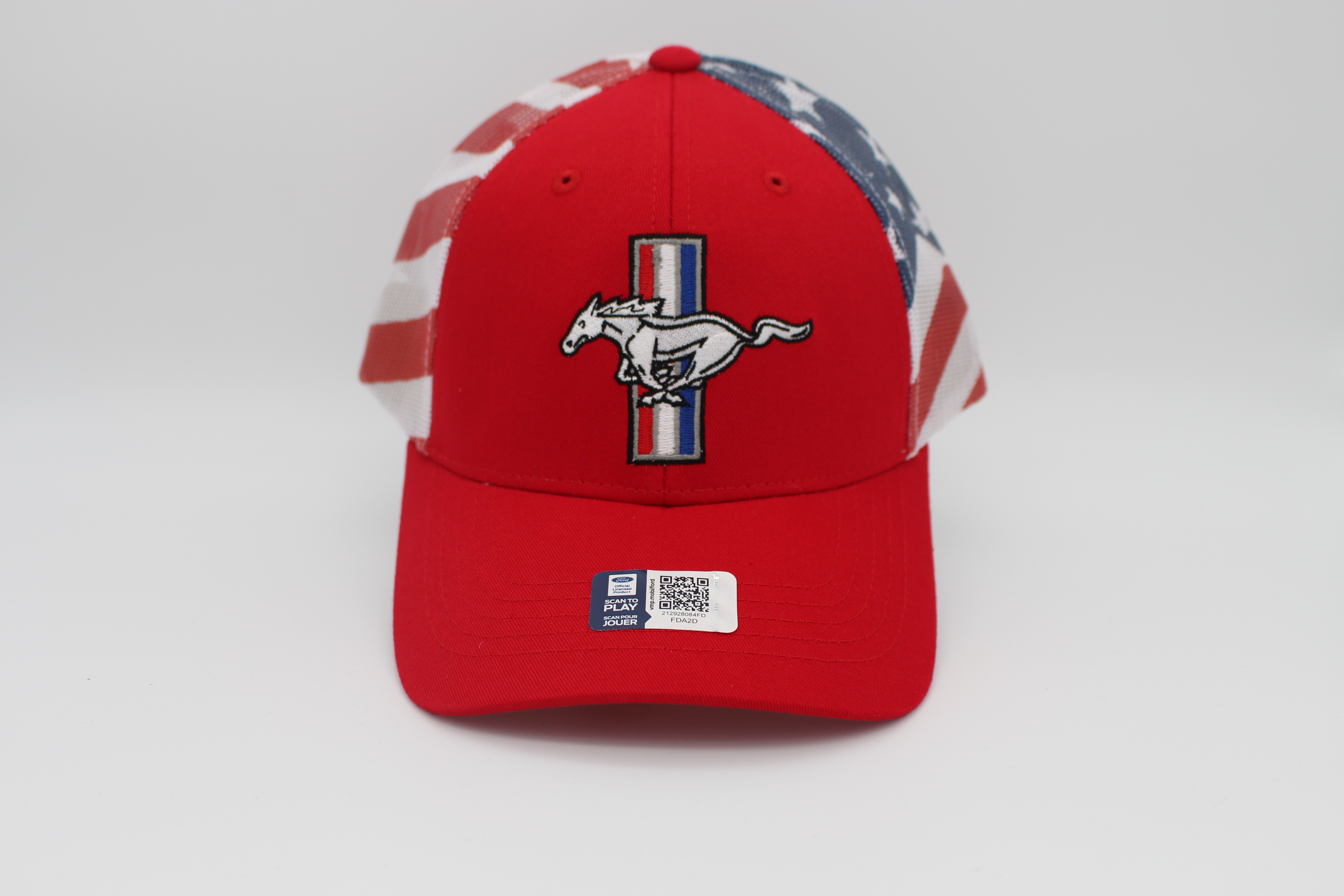 Ford Mustang Trucker Cap rot im USA-Design mit Tri-Bar Pony auf der Front