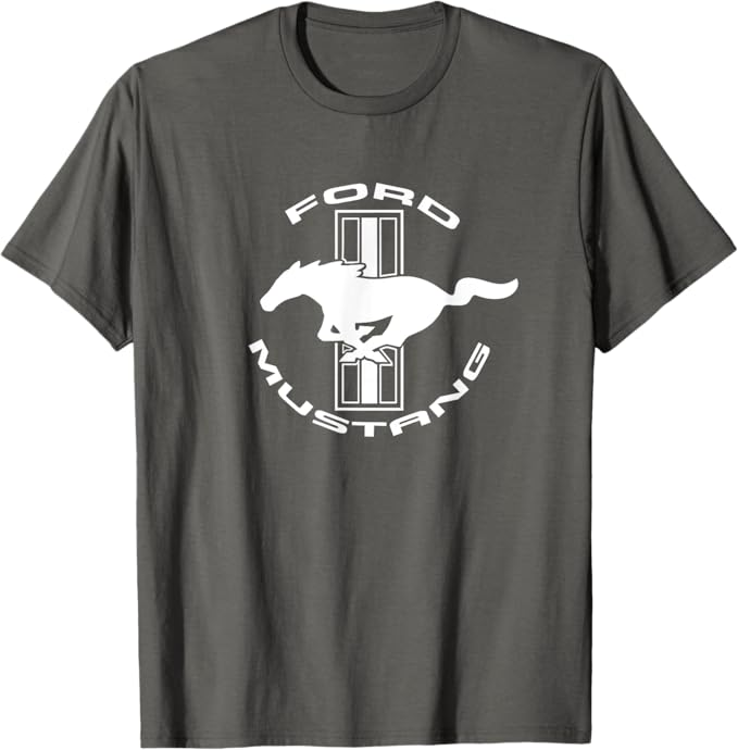 Ford Mustang T-Shirt in anthrazit mit weißem Tri-Bar Logo und Running Horse