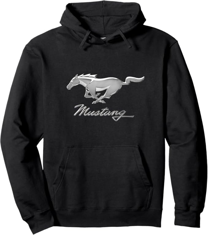 Mustang-Emblem Hoodie in schwarz mit silbernem Running Horse in 3D-Optik