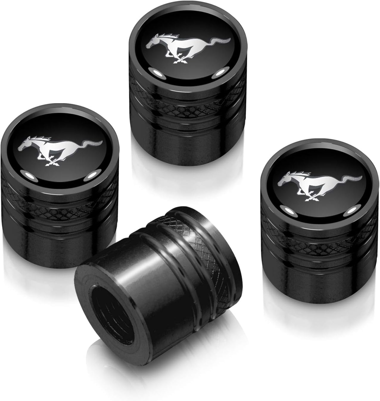 Ford Mustang Ventilkappen-Set schwarz mit Running Horse