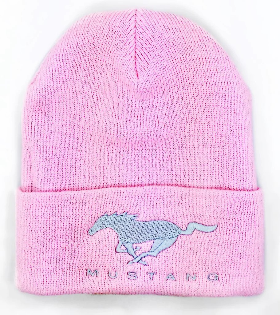 Ford Mustang Beanie pink mit Running Horse Bestickung